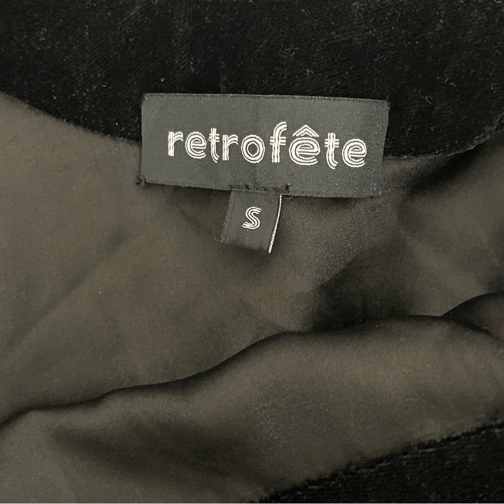 Retrofete | One Sleeve Mini Dress with Lace in Black Velvet - Size Small (New) - Picture 8 of 8